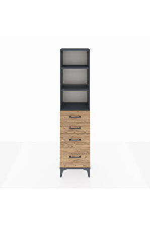 Arges Dolap 3 Raflı 4 Çekmeceli 44x30x182 Antrasit-Çam