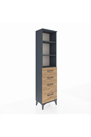 Arges Dolap 3 Raflı 4 Çekmeceli 44x30x182 Antrasit-Çam