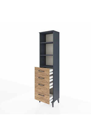 Arges Dolap 3 Raflı 4 Çekmeceli 44x30x182 Antrasit-Çam