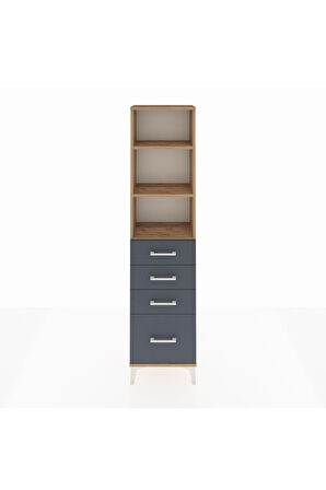 Arges Dolap 3 Raflı 4 Çekmeceli 44x30x182 Çam-Antrasit