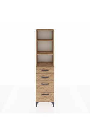 Arges Dolap 3 Raflı 4 Çekmeceli 44x30x182 Çam-Çam