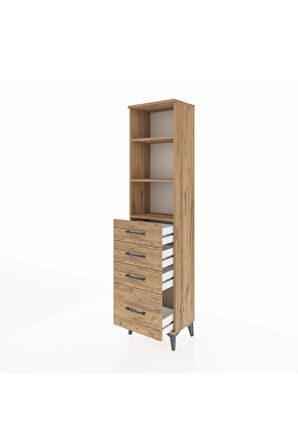 Arges Dolap 3 Raflı 4 Çekmeceli 44x30x182 Çam-Çam