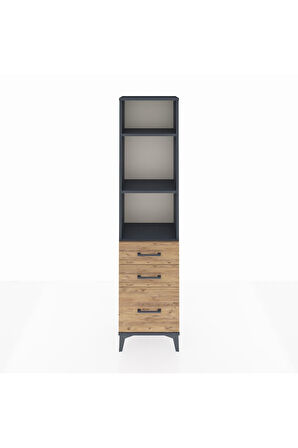 Arges Dolap 3 Raflı 3 Çekmeceli 44x30x182 Antrasit-Çam