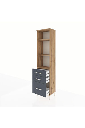 Arges Dolap 3 Raflı 3 Çekmeceli 44x30x182 Çam-Antrasit