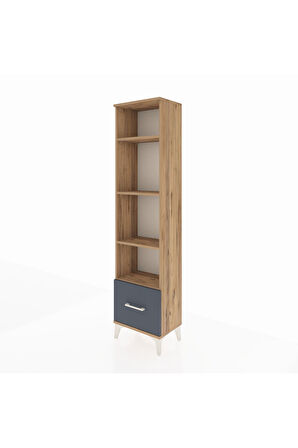 Arges Dolap 4 Raflı Tek Çekmeceli 44x30x182 Çam-Antrasit