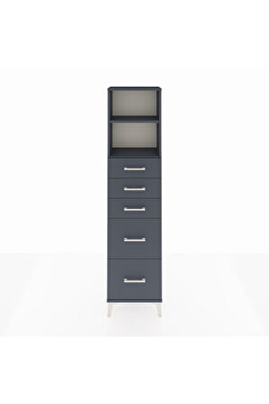 Arges Dolap 2 Raflı 5 Çekmeceli 44x30x182 Antrasit-Antrasit