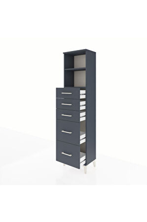 Arges Dolap 2 Raflı 5 Çekmeceli 44x30x182 Antrasit-Antrasit
