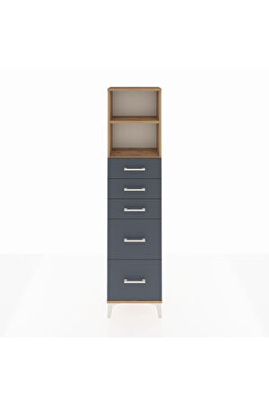 Arges Dolap 2 Raflı 5 Çekmeceli 44x30x182 Çam-Antrasit