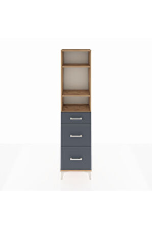 Arges Dolap 3 Raflı 3 Çekmeceli 44x30x182 Çam-Antrasit