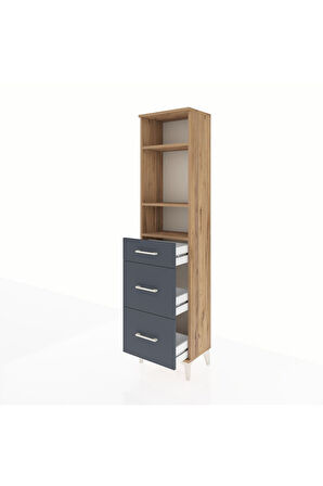 Arges Dolap 3 Raflı 3 Çekmeceli 44x30x182 Çam-Antrasit