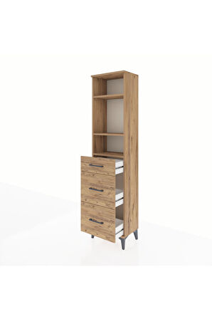 Arges Dolap 3 Raflı 3 Çekmeceli 44x30x182 Çam-Çam