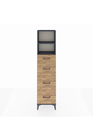 Arges Dolap 2 Raflı 4 Çekmeceli 44x30x182 Antrasit-Çam