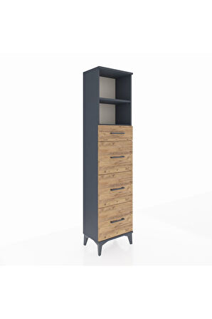 Arges Dolap 2 Raflı 4 Çekmeceli 44x30x182 Antrasit-Çam