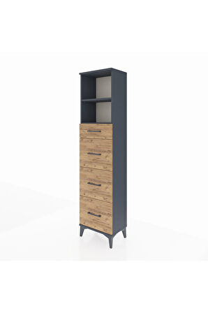 Arges Dolap 2 Raflı 4 Çekmeceli 44x30x182 Antrasit-Çam