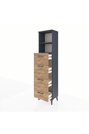 Arges Dolap 2 Raflı 4 Çekmeceli 44x30x182 Antrasit-Çam