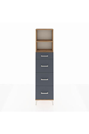 Arges Dolap 2 Raflı 4 Çekmeceli 44x30x182 Çam-Antrasit