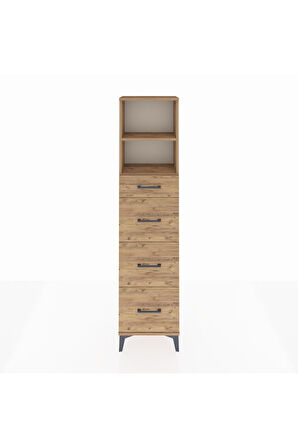 Arges Dolap 2 Raflı 4 Çekmeceli 44x30x182 Çam-Çam