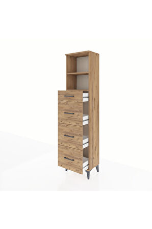 Arges Dolap 2 Raflı 4 Çekmeceli 44x30x182 Çam-Çam