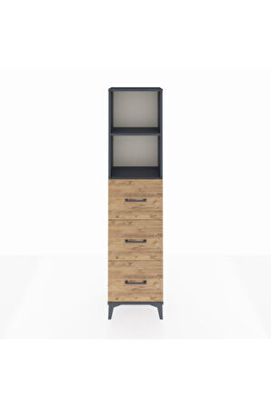 Arges Dolap 2 Raflı 3 Çekmeceli 44x30x182 Antrasit-Çam