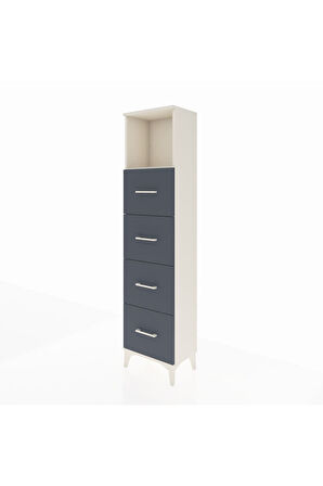 Arges Dolap Tek Raflı 4 Çekmeceli 44x30x182 Aytaşı-Antrasit