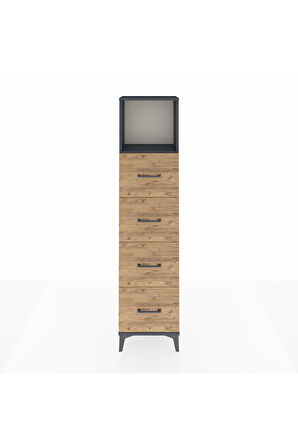 Arges Dolap Tek Raflı 4 Çekmeceli 44x30x182 Antrasit-Çam