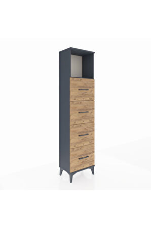 Arges Dolap Tek Raflı 4 Çekmeceli 44x30x182 Antrasit-Çam