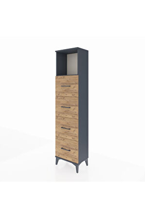 Arges Dolap Tek Raflı 4 Çekmeceli 44x30x182 Antrasit-Çam