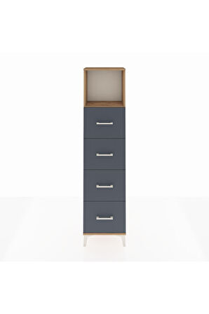 Arges Dolap Tek Raflı 4 Çekmeceli 44x30x182 Çam-Antrasit