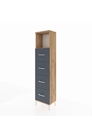 Arges Dolap Tek Raflı 4 Çekmeceli 44x30x182 Çam-Antrasit