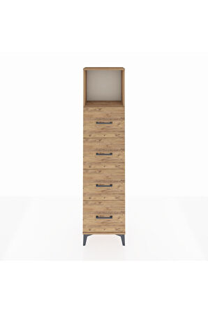 Arges Dolap Tek Raflı 4 Çekmeceli 44x30x182 Çam-Çam