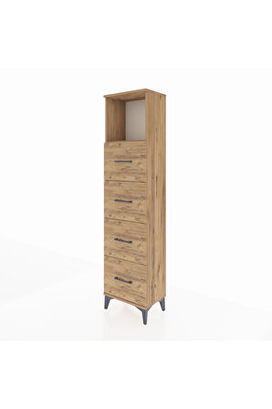 Arges Dolap Tek Raflı 4 Çekmeceli 44x30x182 Çam-Çam