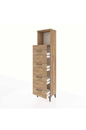 Arges Dolap Tek Raflı 4 Çekmeceli 44x30x182 Çam-Çam