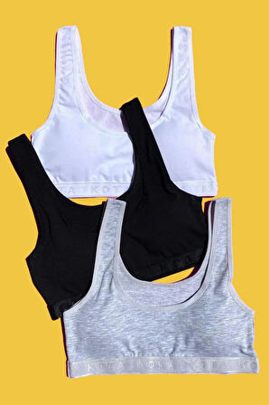 Kadın Düz Beyaz-Siyah-Gri Kalın Askılı Çıkarılabilir Pedli Büstiyer Yarım Atlet 3 Adet