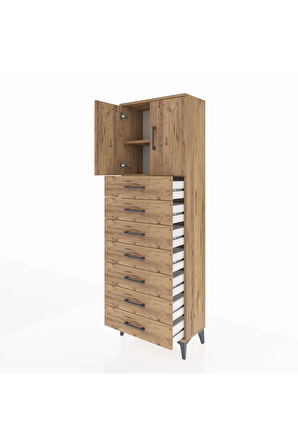Arges Dolap 2 Raflı 7 Çekmeceli 2 Kapaklı 60x30x182 Çam-Çam