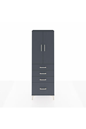 Arges Dolap 2 Raflı 4 Çekmeceli 2 Kapaklı 60x30x182 Antrasit-Antrasit