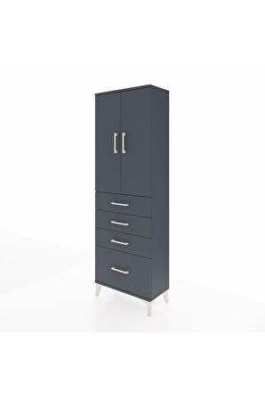 Arges Dolap 2 Raflı 4 Çekmeceli 2 Kapaklı 60x30x182 Antrasit-Antrasit