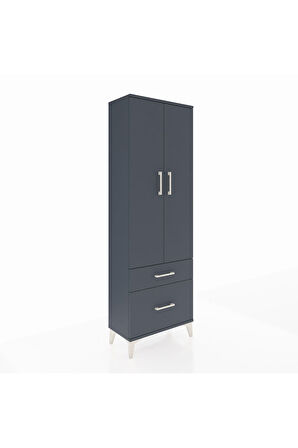 Arges Dolap 4 Raflı 2 Çekmeceli 2 Kapaklı 60x30x182 Antrasit-Antrasit