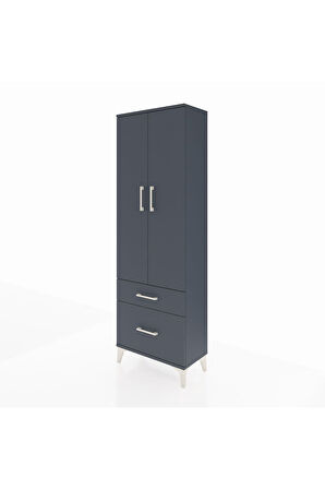 Arges Dolap 4 Raflı 2 Çekmeceli 2 Kapaklı 60x30x182 Antrasit-Antrasit