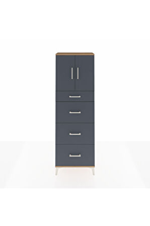 Arges Dolap 2 Raflı 4 Çekmeceli 2 Kapaklı 60x30x182 Çam-Antrasit