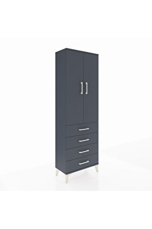 Arges Dolap Tek Raflı 4 Çekmeceli Tek Askılı 60x30x182 Antrasit-Antrasit