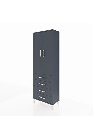 Arges Dolap Tek Raflı 4 Çekmeceli Tek Askılı 60x30x182 Antrasit-Antrasit