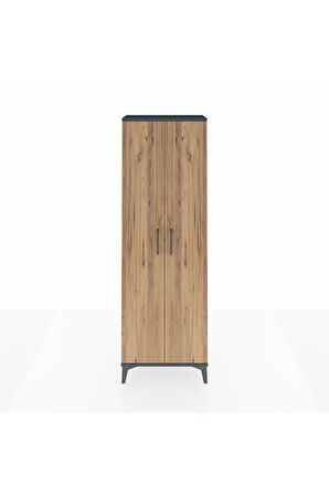 Arges Dolap Tek Raflı 2 Kapaklı Tek Askılı 60x30x182 Antrasit-Çam
