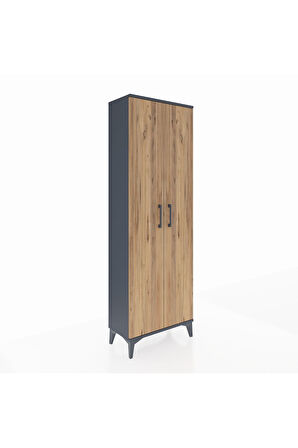 Arges Dolap Tek Raflı 2 Kapaklı Tek Askılı 60x30x182 Antrasit-Çam