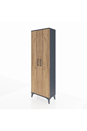 Arges Dolap Tek Raflı 2 Kapaklı Tek Askılı 60x30x182 Antrasit-Çam