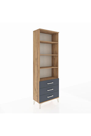 Arges Dolap 4 Raflı 3 Çekmeceli 60x30x182 Çam-Antrasit