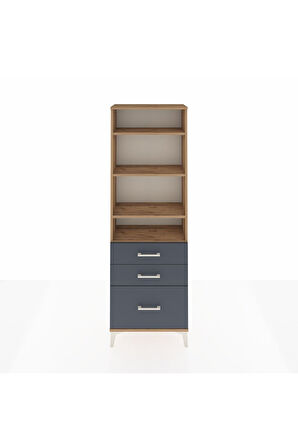 Arges Dolap 4 Raflı 3 Çekmeceli 60x30x182 Çam-Antrasit