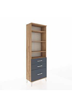 Arges Dolap 4 Raflı 3 Çekmeceli 60x30x182 Çam-Antrasit