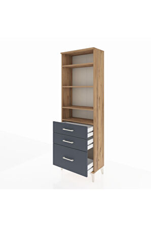 Arges Dolap 4 Raflı 3 Çekmeceli 60x30x182 Çam-Antrasit
