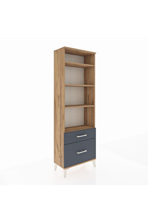 Arges Dolap 4 Raflı 2 Çekmeceli 60x30x182 Çam-Antrasit