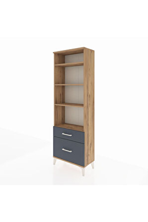 Arges Dolap 4 Raflı 2 Çekmeceli 60x30x182 Çam-Antrasit